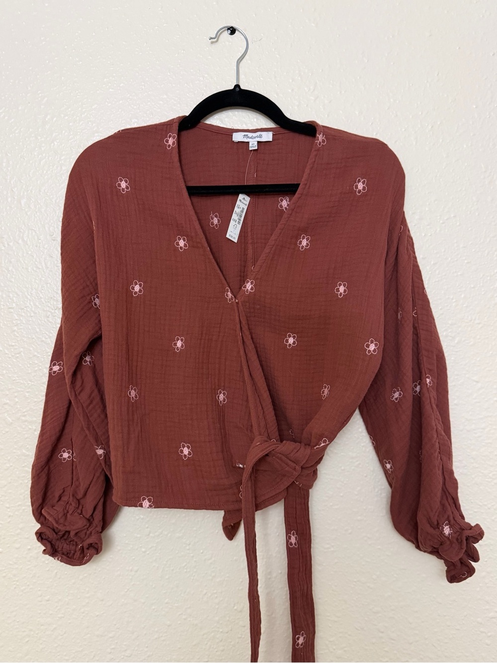NWT Madewell Rust Floral Tie-Waist Wrap Top